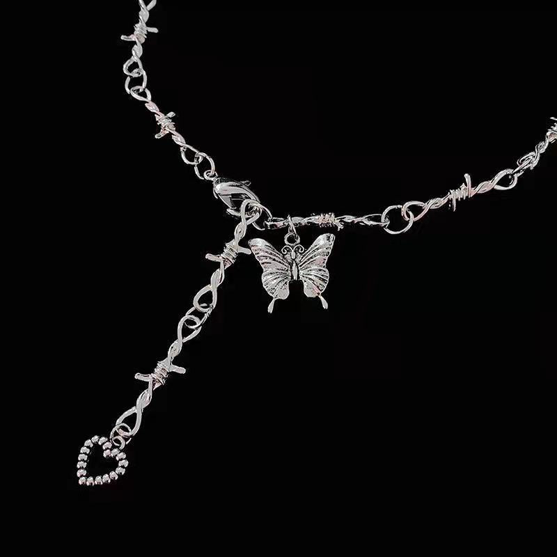 Grey thorn butterfly love pendant necklace
