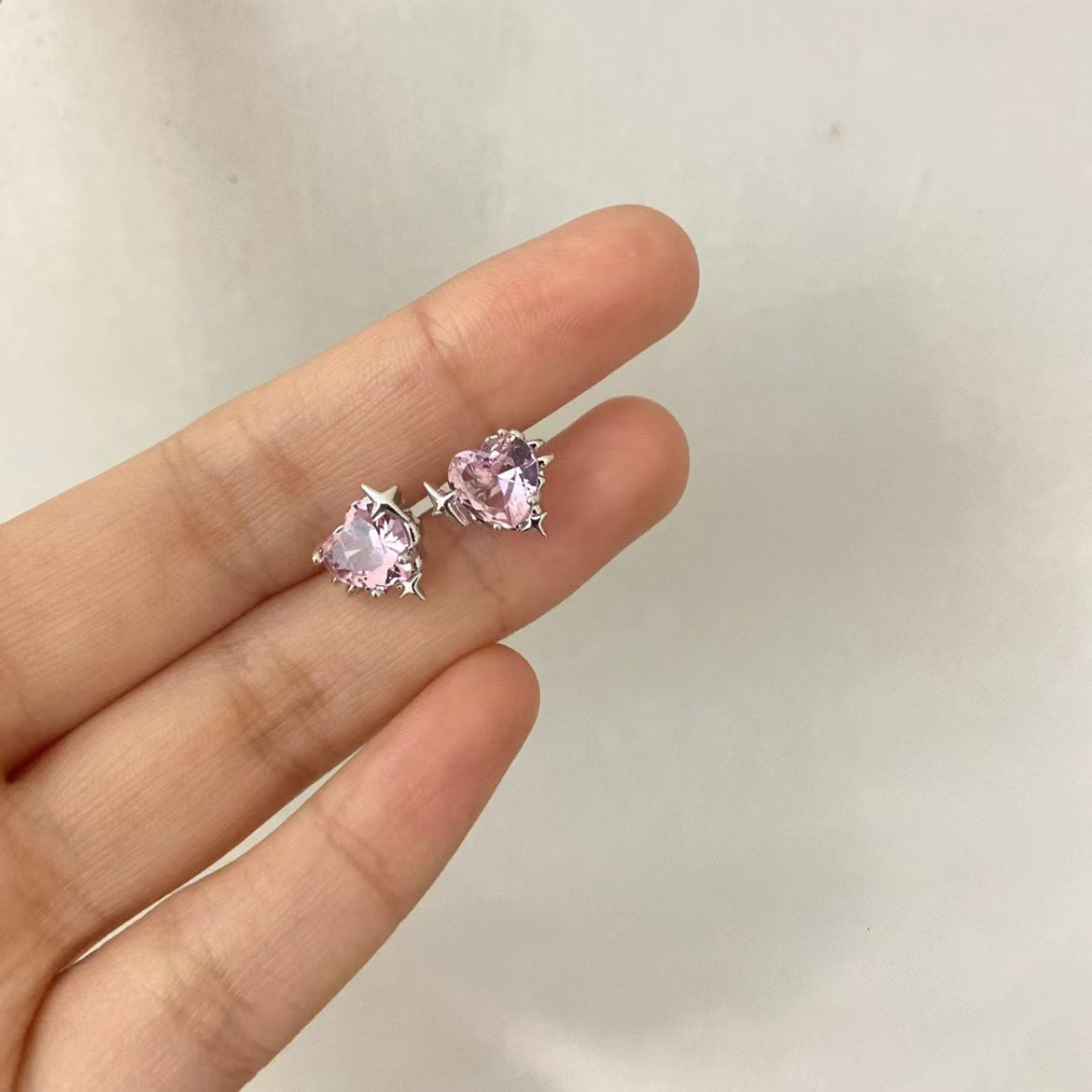 Four star zircon pink love chain Tassel Earrings