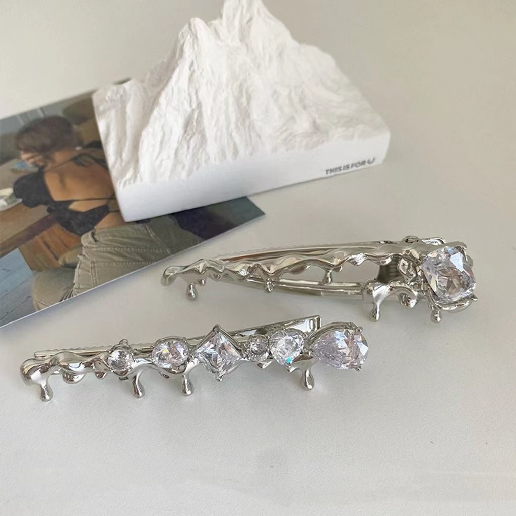 Diamond inlaid metal hairpin with silver hairpin
