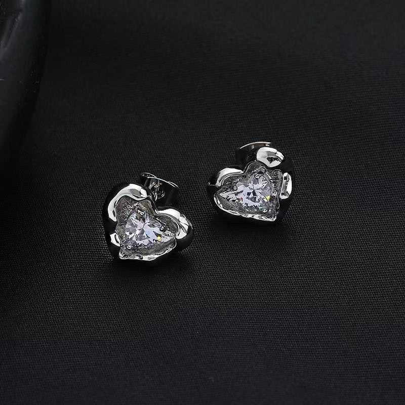 Love earrings female zirconia senior sense of sweet cool wind personality fashion versatile earrings ins niche design sense earrings