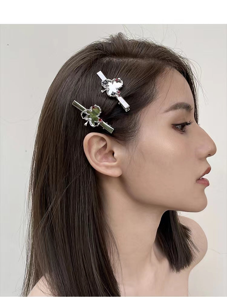 Poker mirror Gem Love plum blossom edge clip simple hair accessories personalized hair clip female