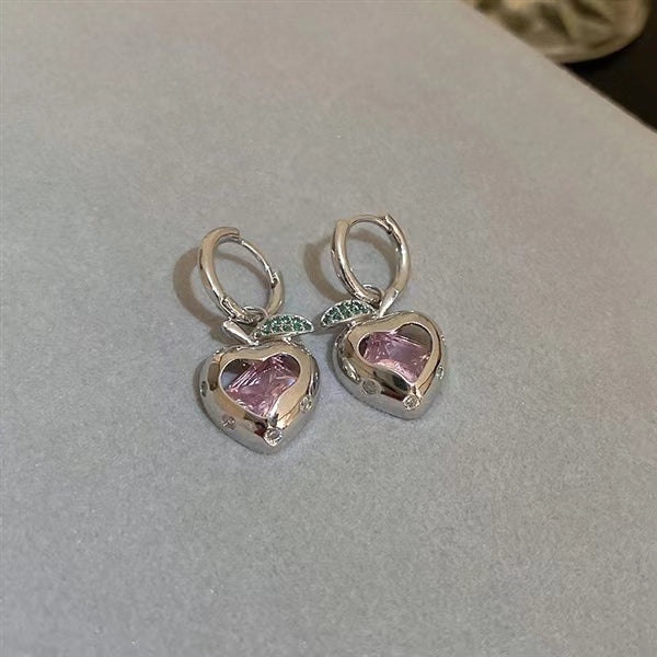 Asymmetric pink zircon heart earrings, niche design, personalized earrings, Fashion Earrings