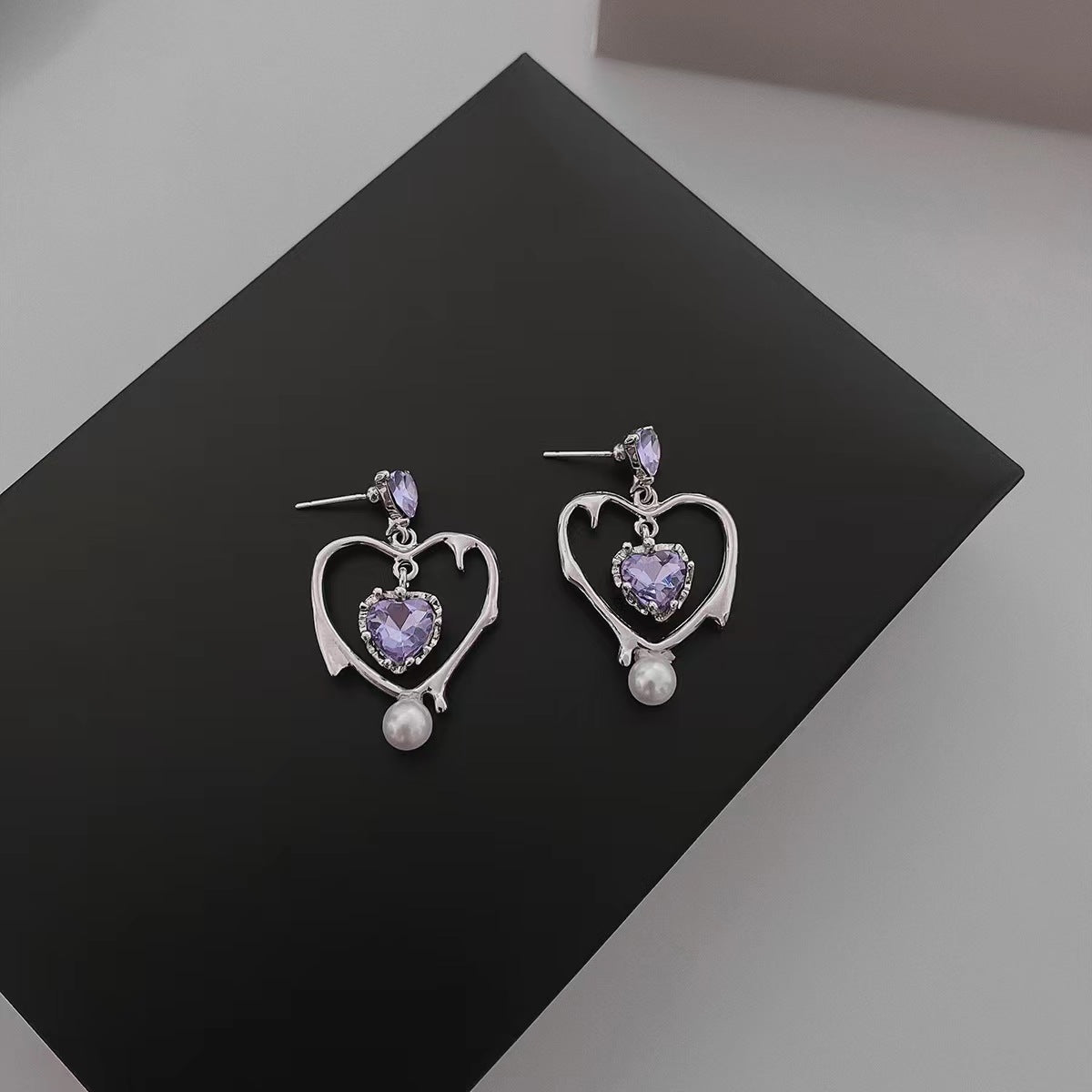 Peach Galaxy earrings, pink love crystal inlaid rings, sweet girl gold-plated earrings