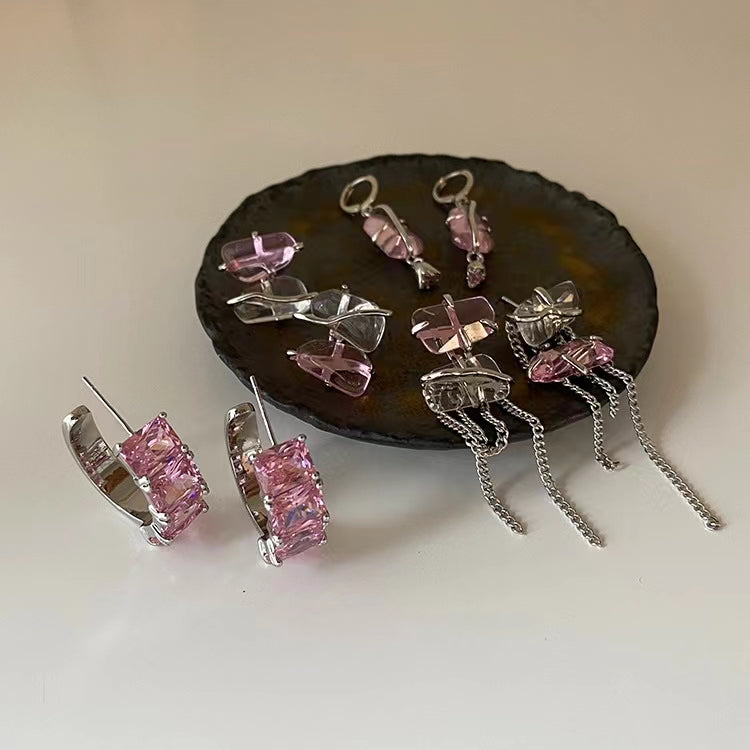Super FAIRY PINK zircon irregular metal Tassel Earrings female personality versatile temperament Fashion Earrings