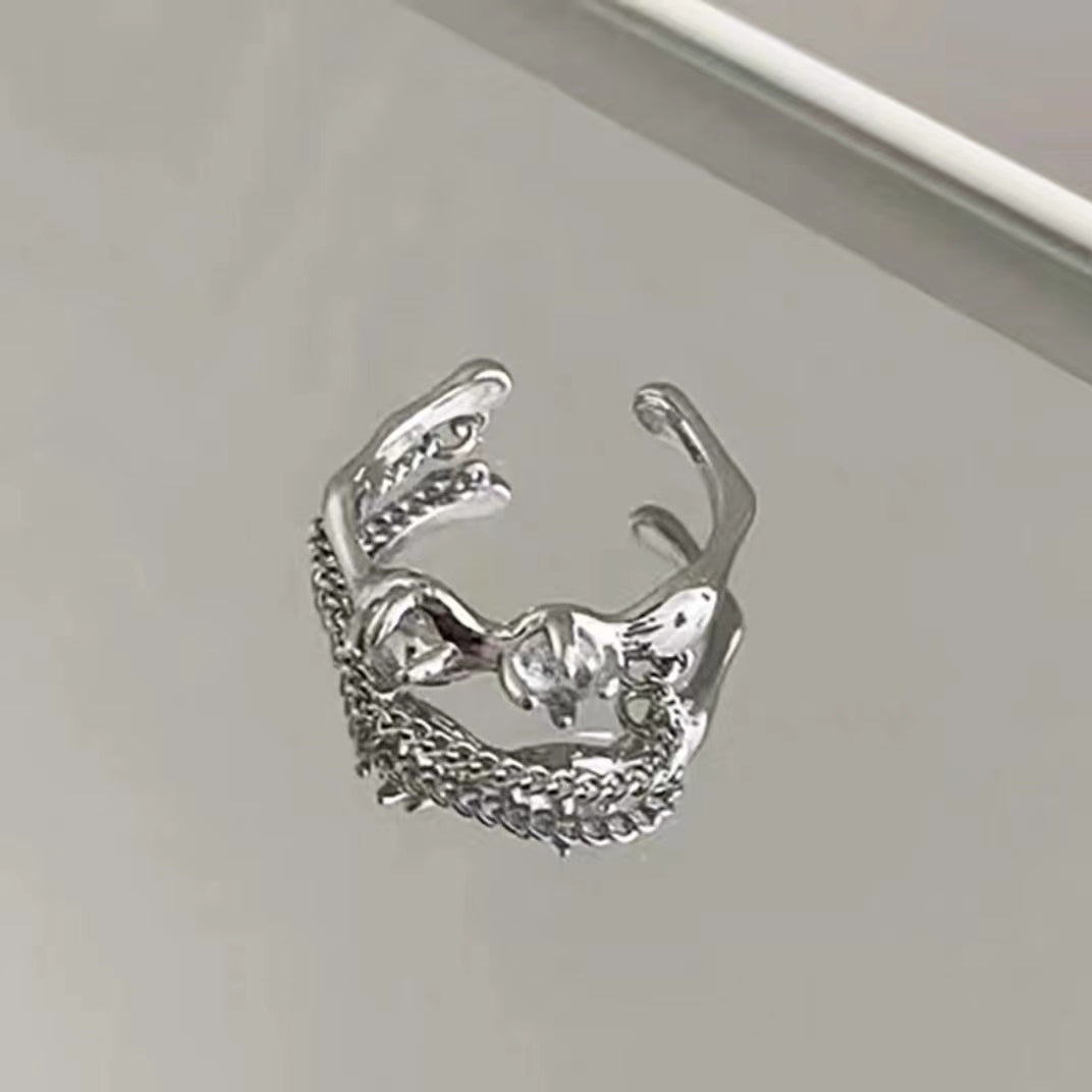 Irregular wavy diamond embellished with cold wind, small crowd, special-shaped combination, stacked open ring