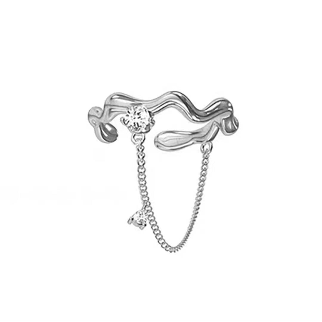 Irregular wavy diamond embellished with cold wind, small crowd, special-shaped combination, stacked open ring