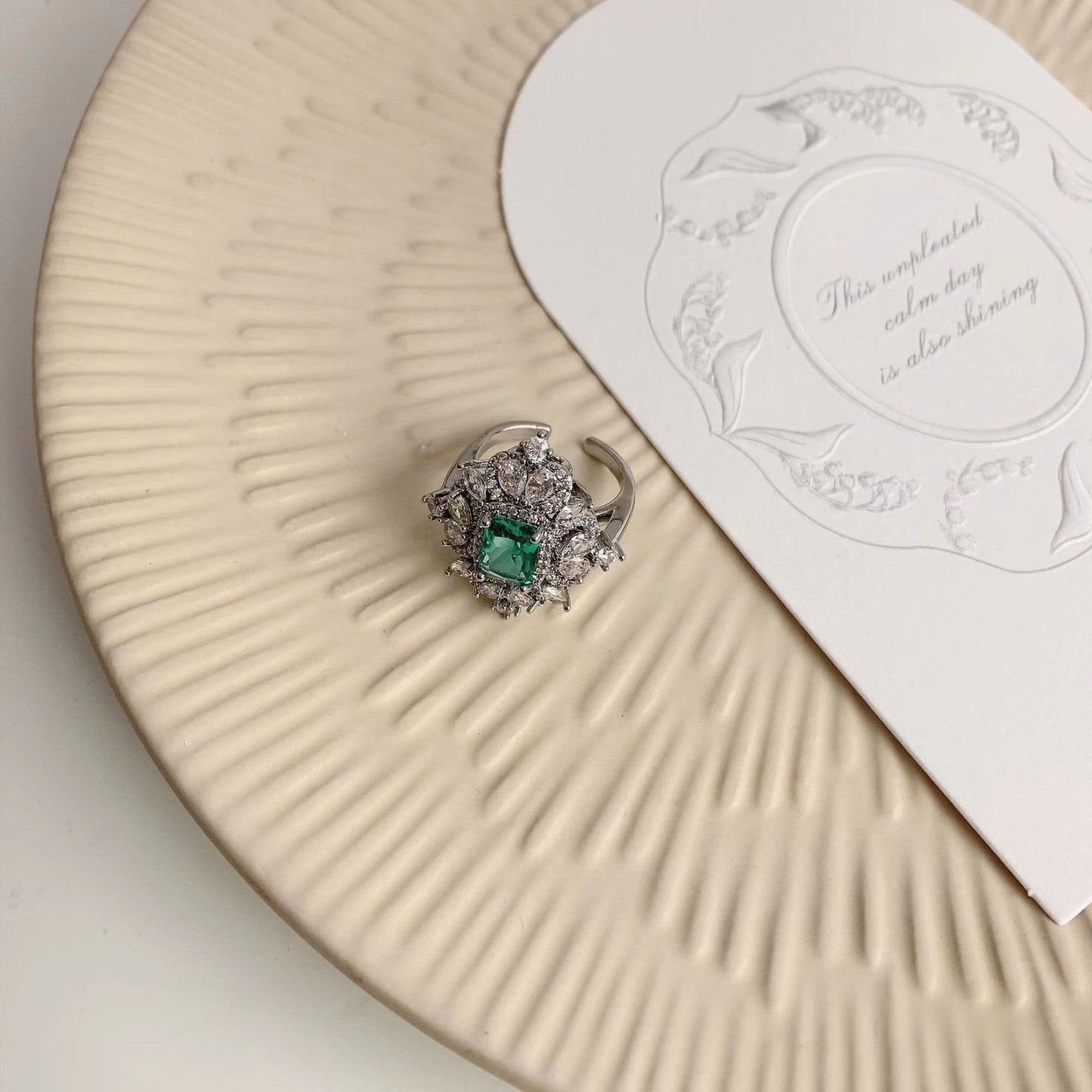 French sparkling diamond grandmother emerald ring (female)