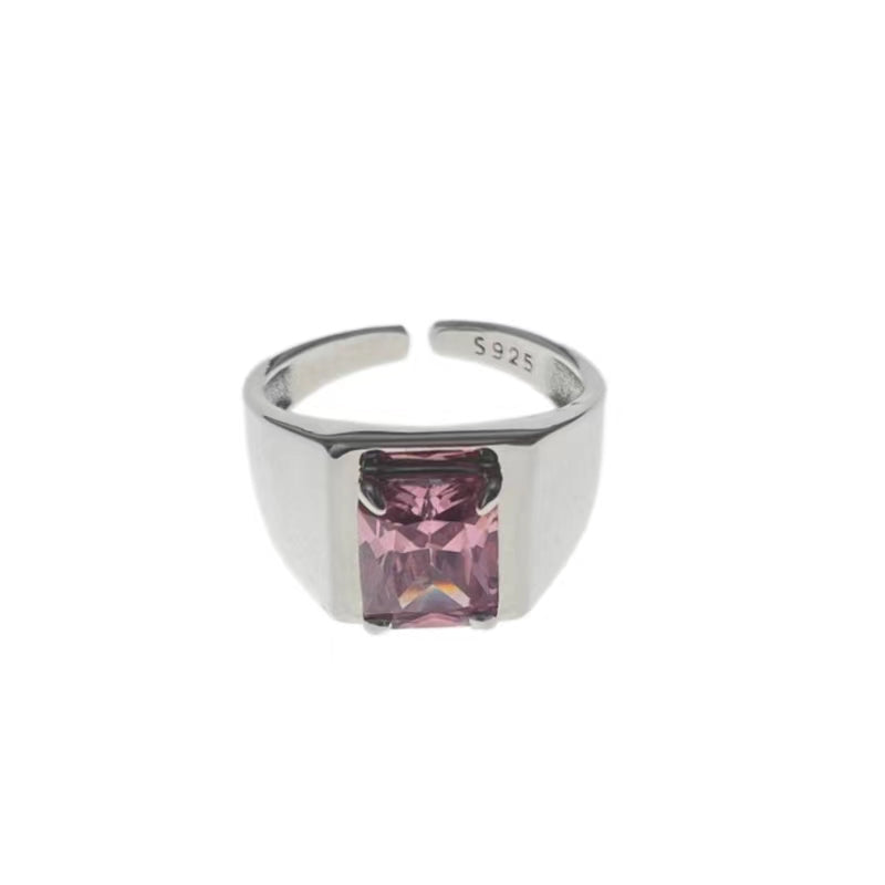 -Optional pink zircon heavy industry ring female ins cold wi