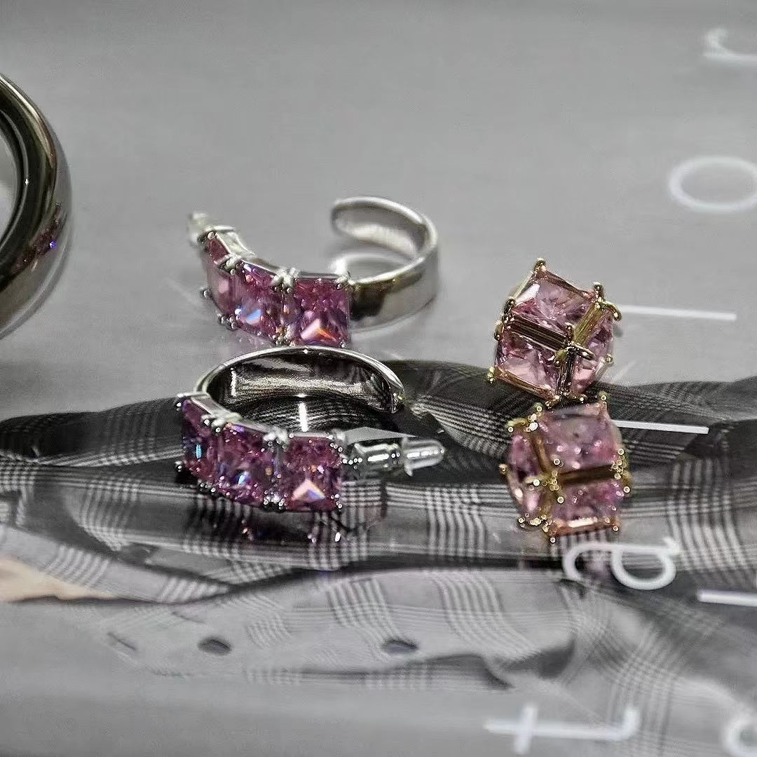 Senior sense of earrings pink color system love bow niche design earrings earrings