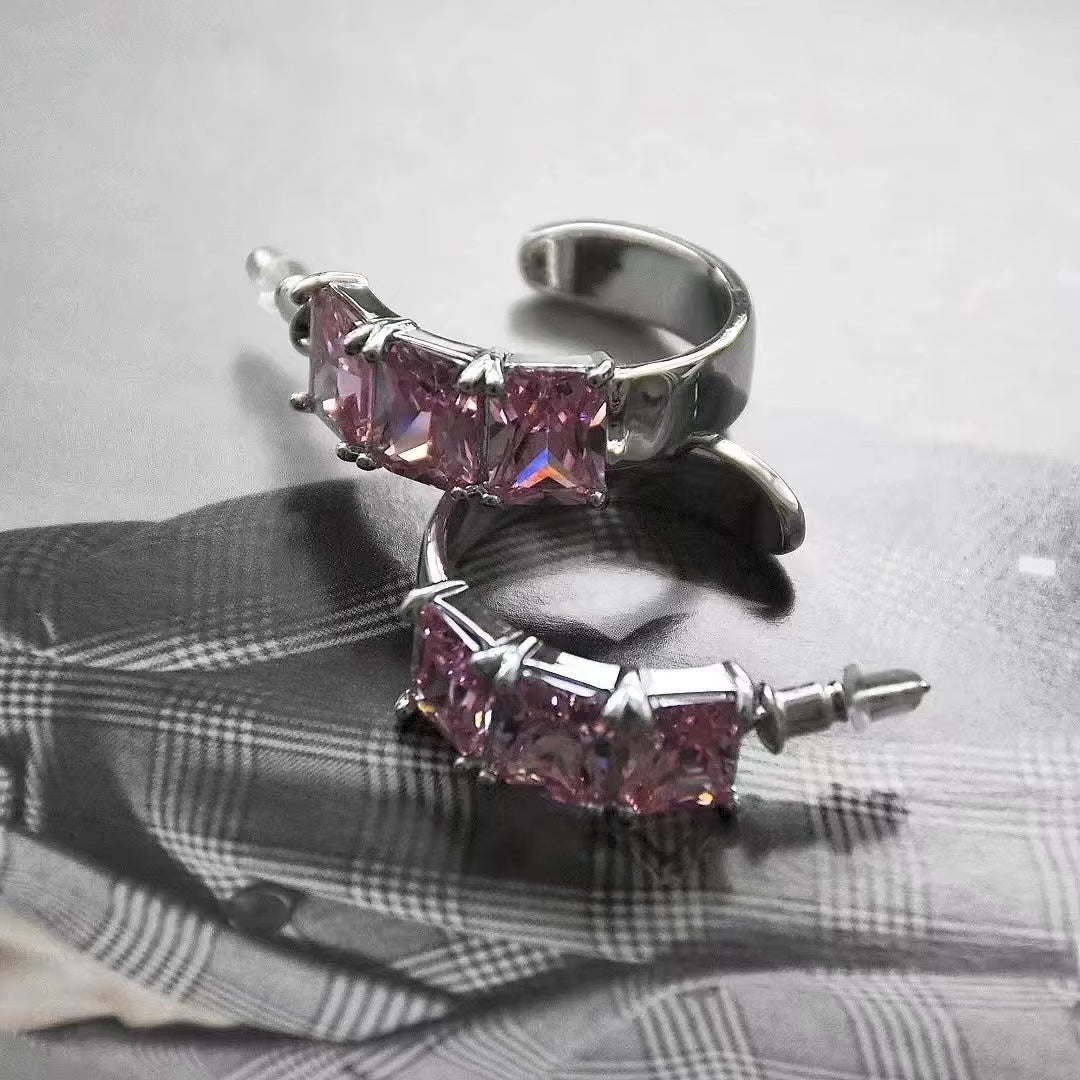 Senior sense of earrings pink color system love bow niche design earrings earrings
