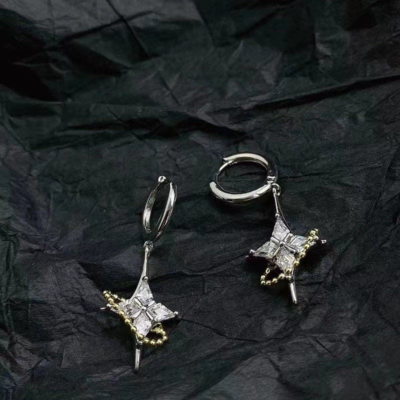 Light luxury zircon Cross Star Earrings texture Earrings Fashion Chain Earrings