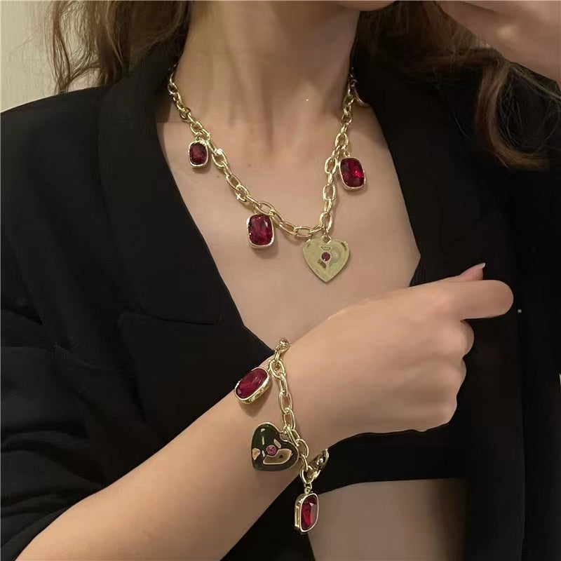 Love Ruby temperament chain French court brass plated 18K Gold Bracelet
