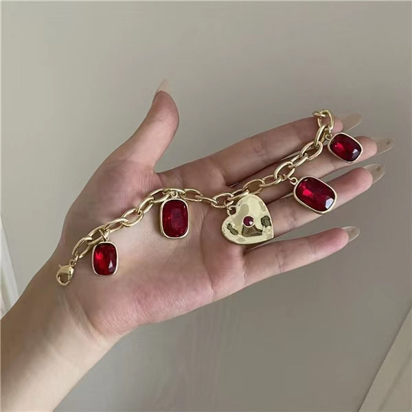 Love Ruby temperament chain French court brass plated 18K Gold Bracelet