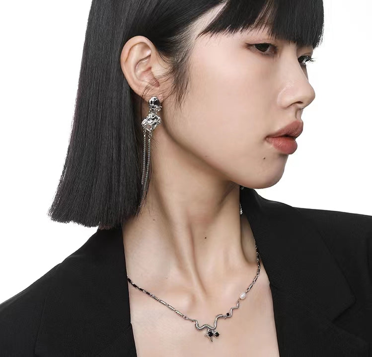 Long tassel zircon patchwork earrings femininity small number of high-end ear jewelry