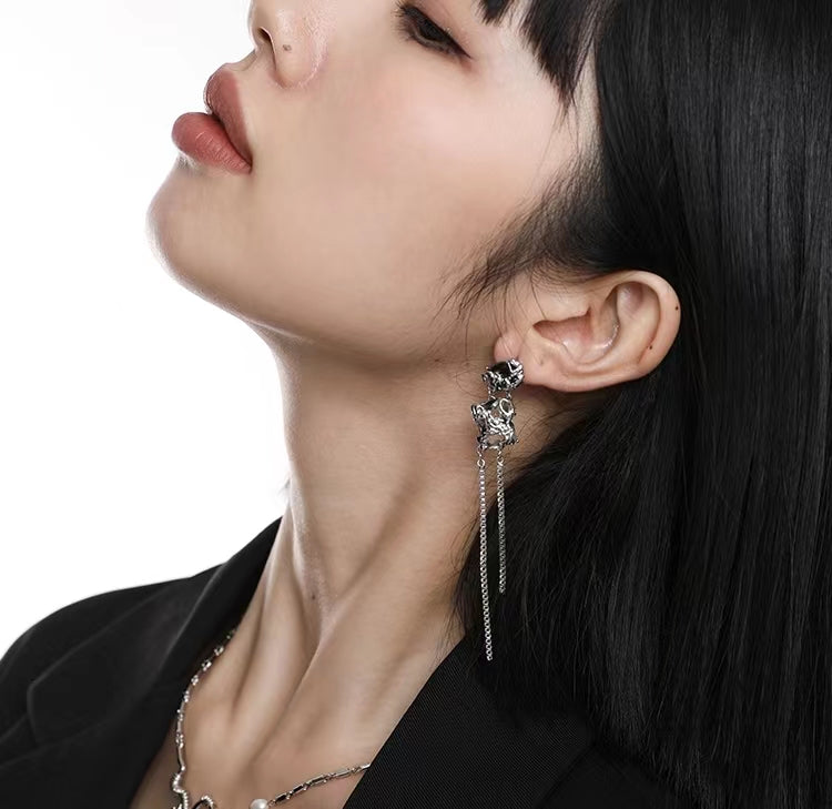 Long tassel zircon patchwork earrings femininity small number of high-end ear jewelry