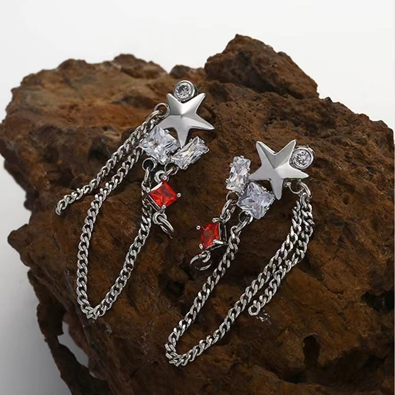 Color contrast five pointed star national fashion summer new style earrings Zirconium ear jewelry