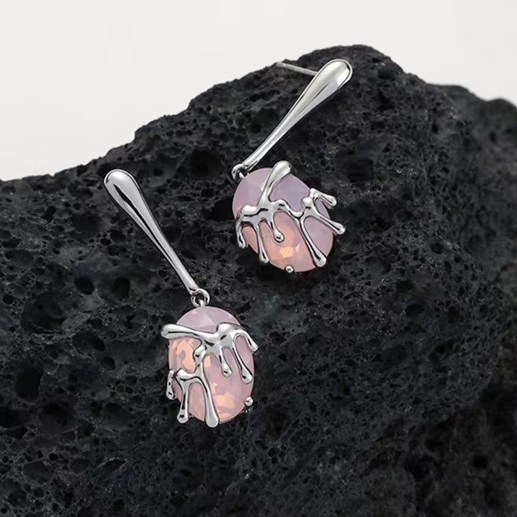 Original Design Light Pink Color Diamond Pendant Earrings Female Luxury Sweet Cool Wind Premium Earrings s925