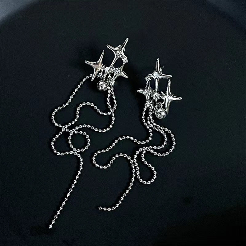 niche design long tassel earrings lady style star studded earrings woman