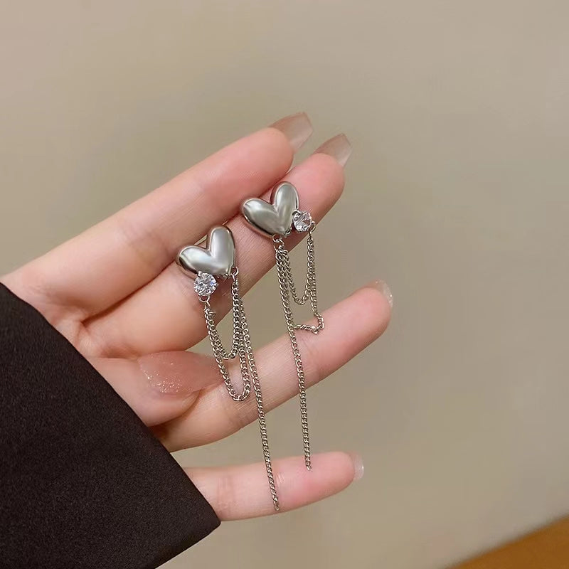 S925 silver needle long tassel love earrings 2022 new fashion niche design