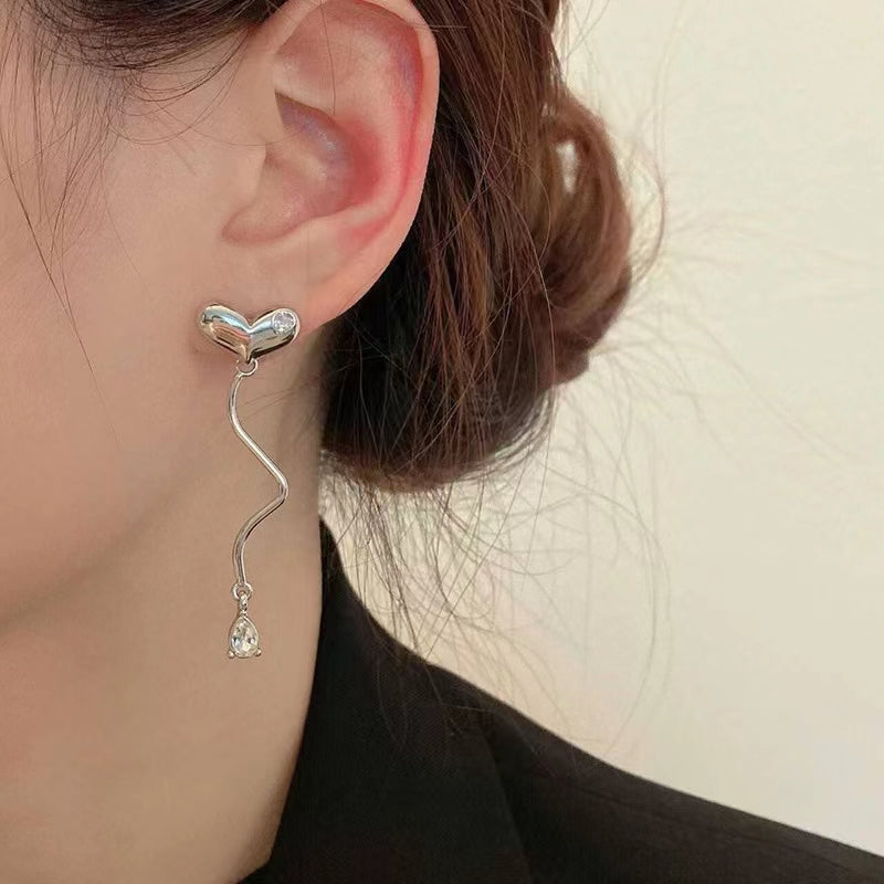 High grade delicate cool zircon love ear studs simple personality ear clip