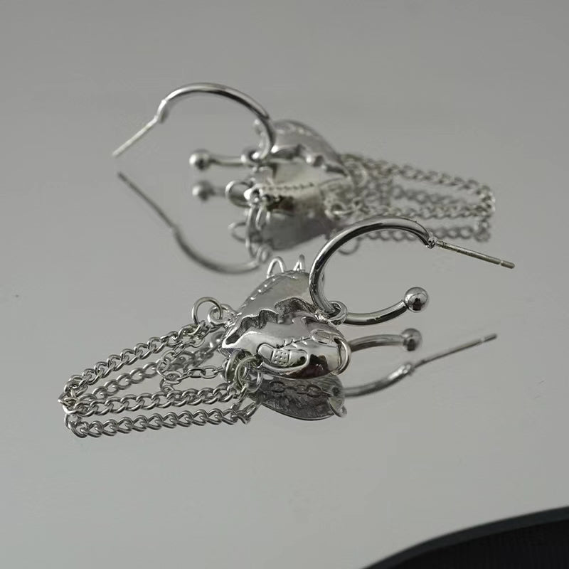 New split love chain earrings, small design sense, cool style accessories