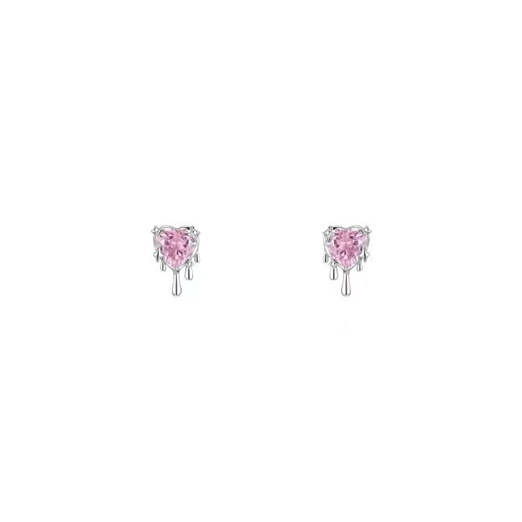 New Earrings Sweet and Cool Love Pink Zircon Earrings Popular Design Premium Cold Air Lava Earrings