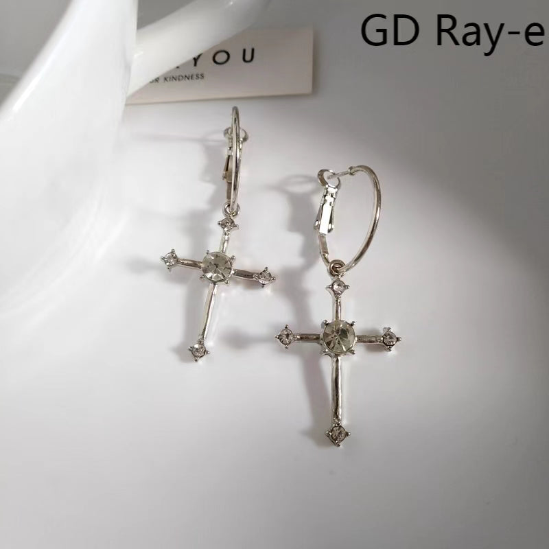 Gothic Diamante Cross Charm Hoop Earrings for Women Fashion