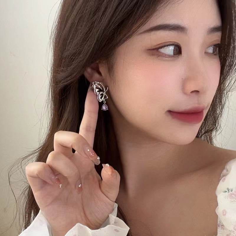 S925 Silver Needle Japanese Korean Style Butterfly Wing Earrings Simple