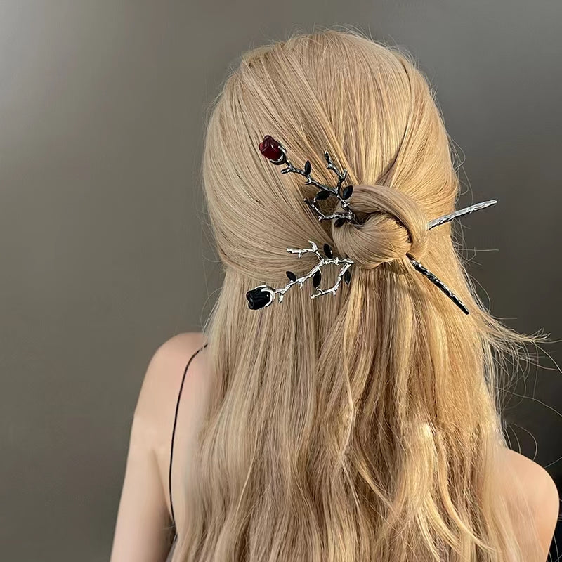 A rose hairpin, retro new Chinese modern metal hairpin, simple and unique