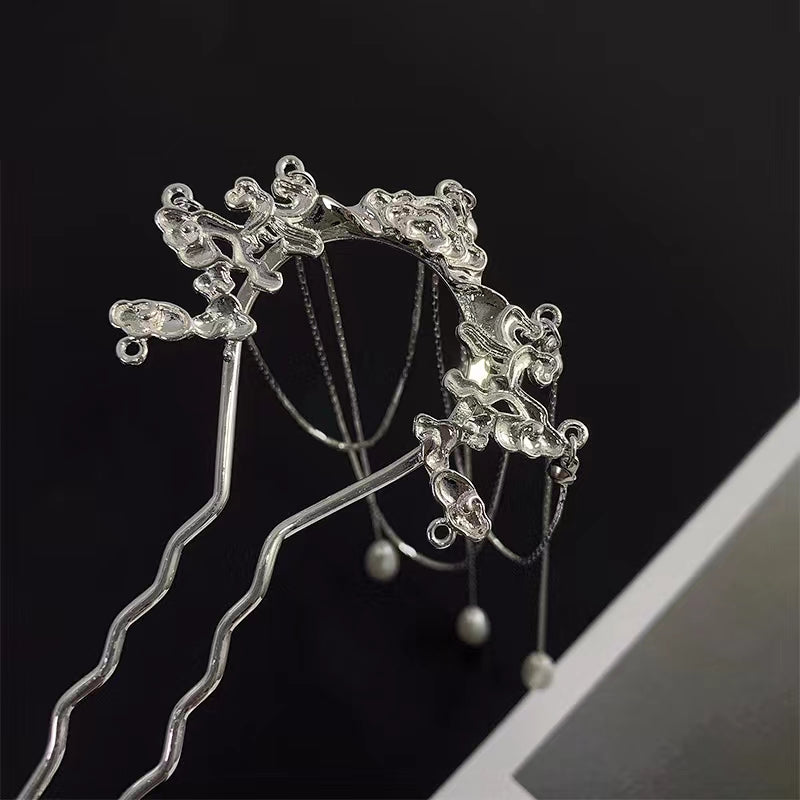 New Chinese Style Flower Butterfly Pearl Tassel Hairpin Female Ancient Cool Wind Hanfu Hairpin Long Step Hairpin