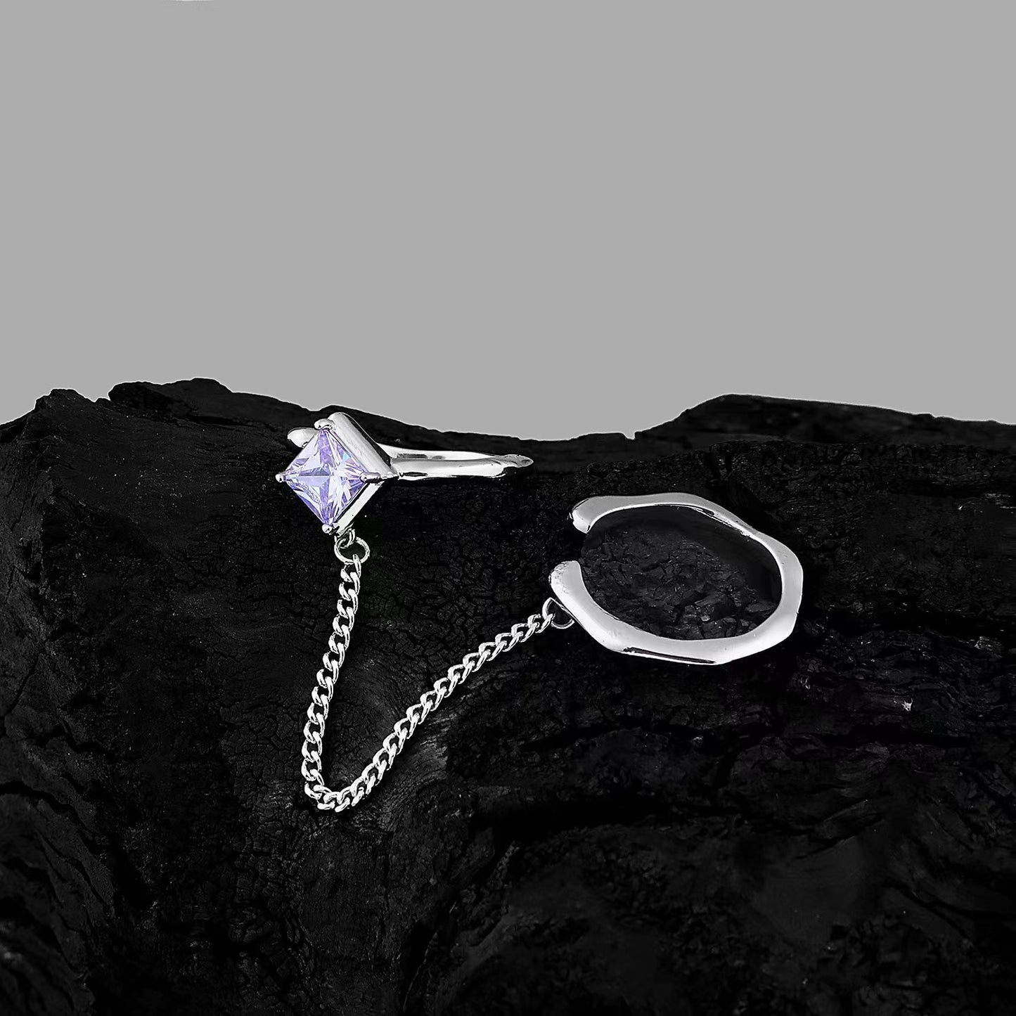 Chain opening niche design sense ins cold wind senior sense set diamond zirconia simple irregular ring