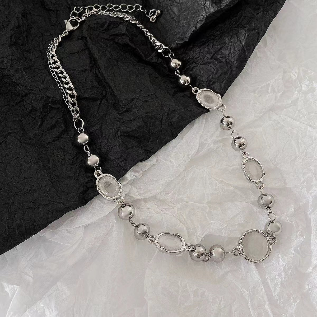 Sense cat's eye stone chain white moonlight element necklace