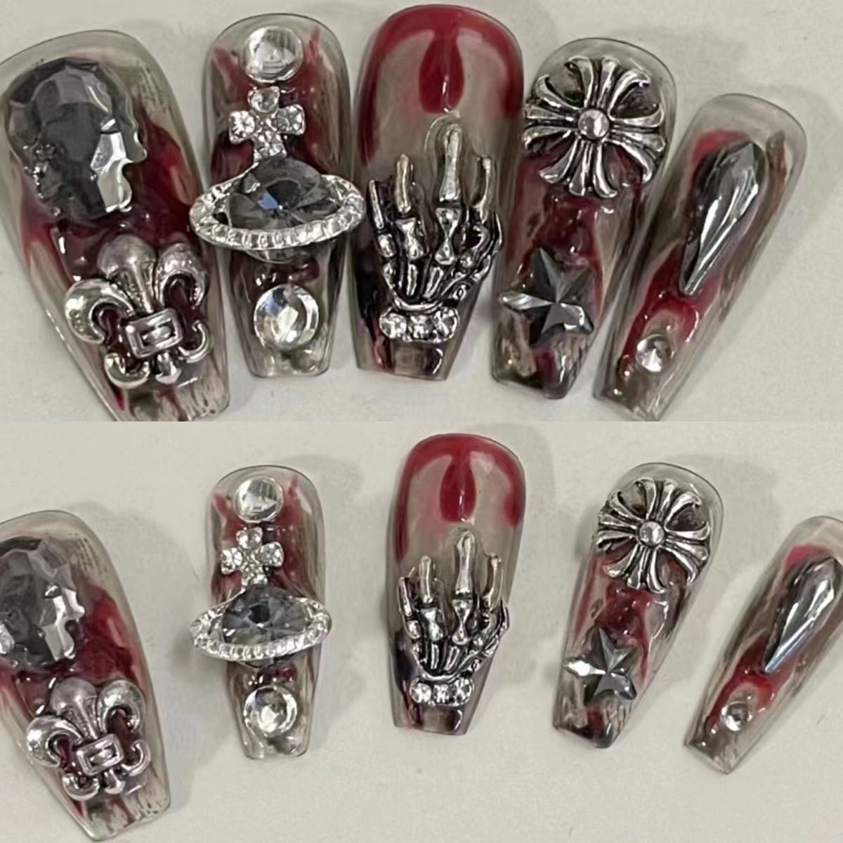 Handmade nail patch wear nail patch finished nail stickers blood sacrifice skull claw punk Crocodile Spice Girls dark series