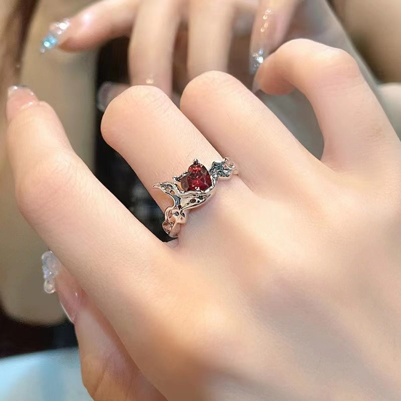 Niche design red open-ended zircon French irregular gemstone ring with diamonds