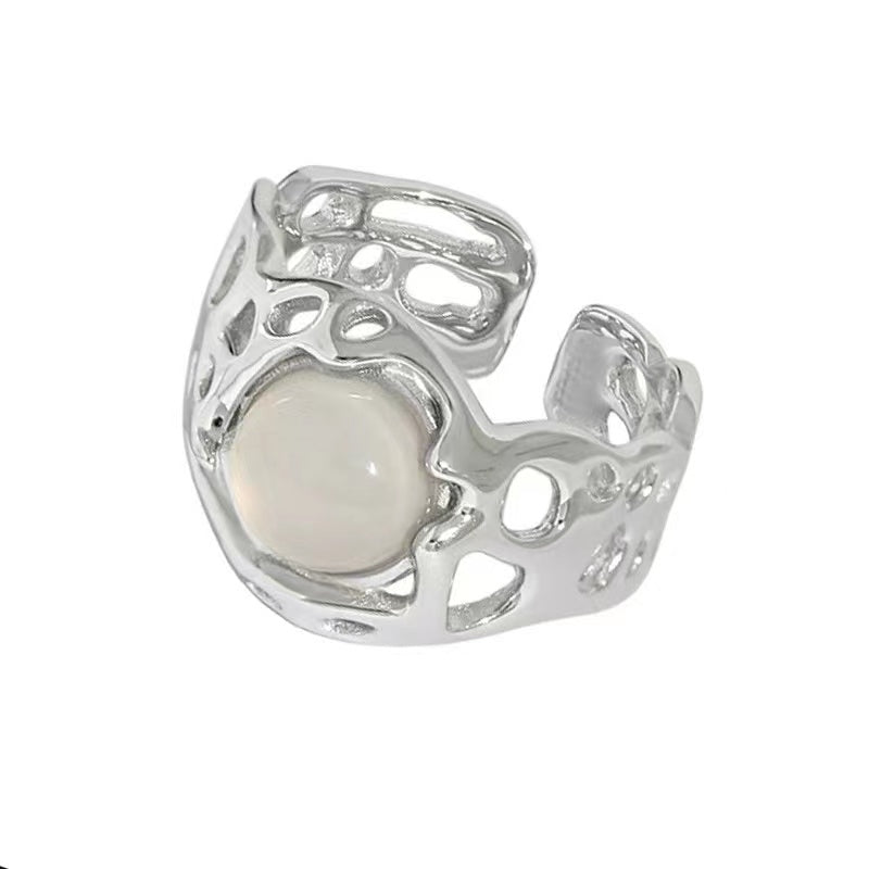 French personality senior niche design sense ins cold wind tide cool female simple moonstone index finger open ring