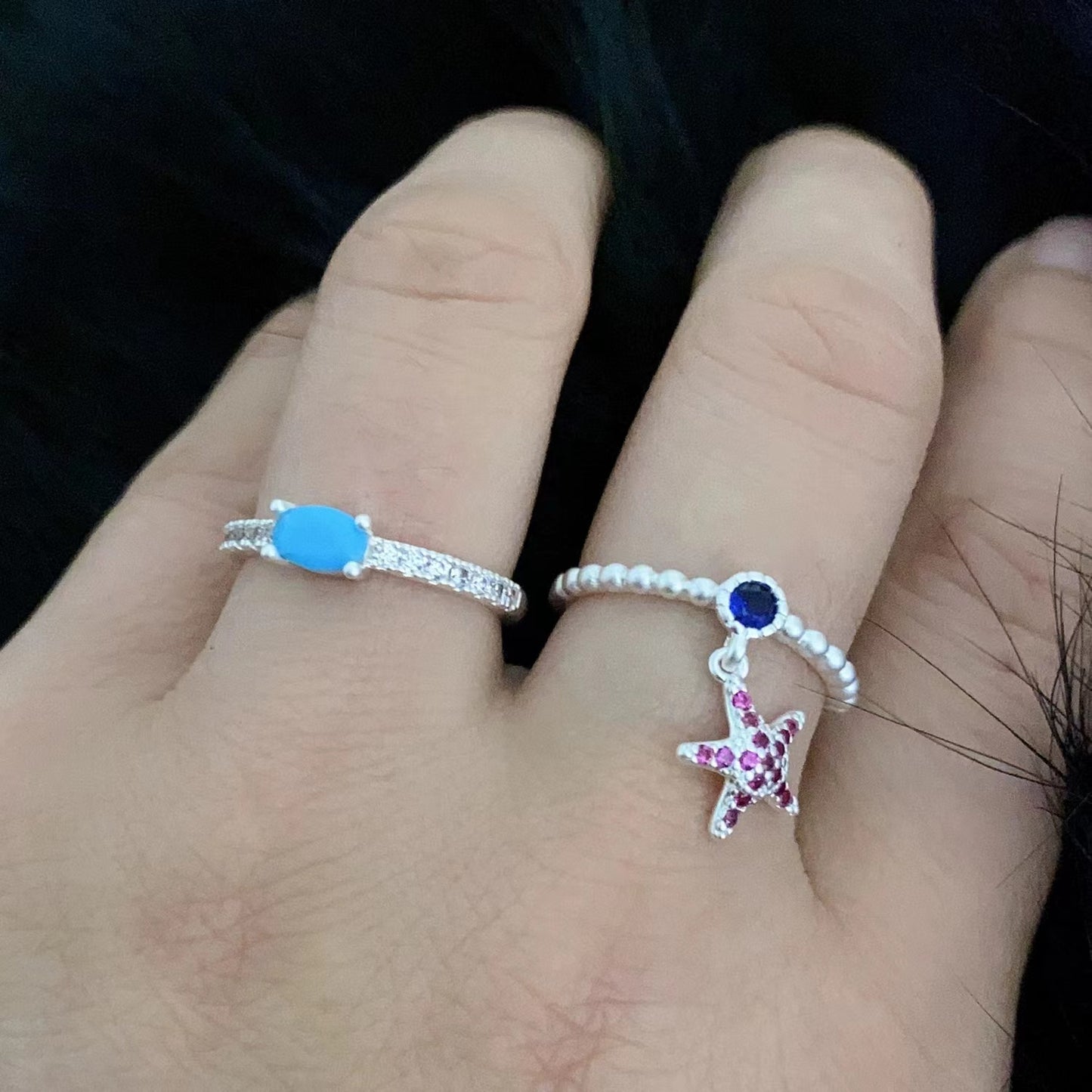 Sweet cool micro-set colored diamond pentagram ring