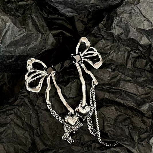 925 silver needle exaggerated butterfly tassel set diamond love ear clip