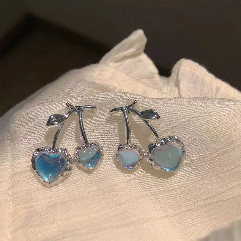 Moonstone cherry earrings ~ senior sense ins niche design earrings love chic hot girl light luxury sweet cool earrings