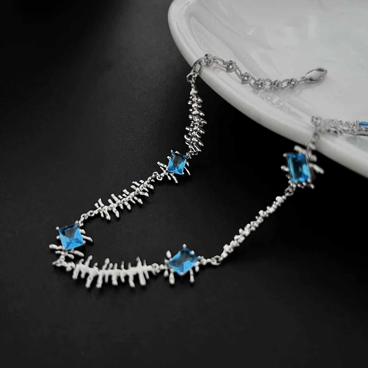 Blue Diamond Tassel Moonstone Necklace