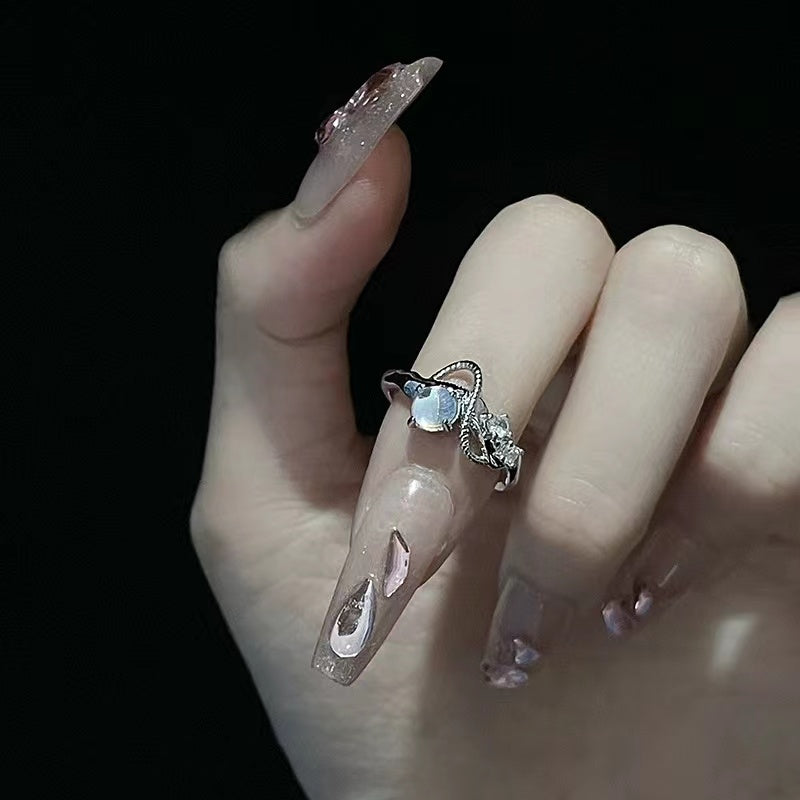 Niche design moonstone twisted rope ring premium feeling open ring