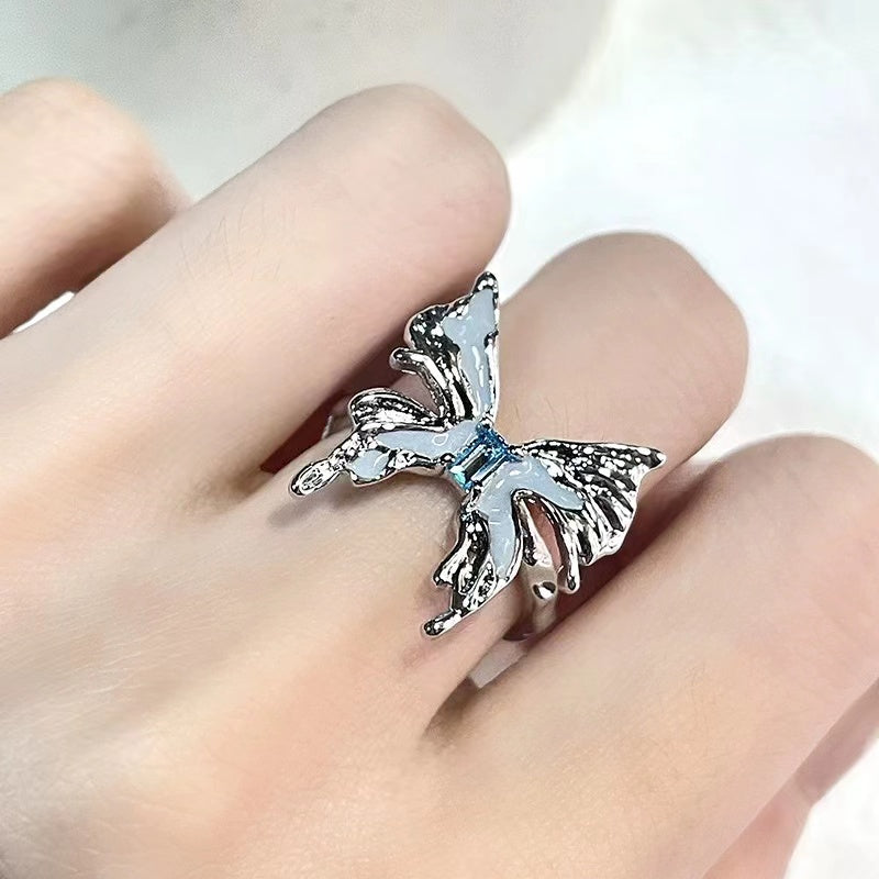Haze blue butterfly snake ring zirconia niche design French open ring