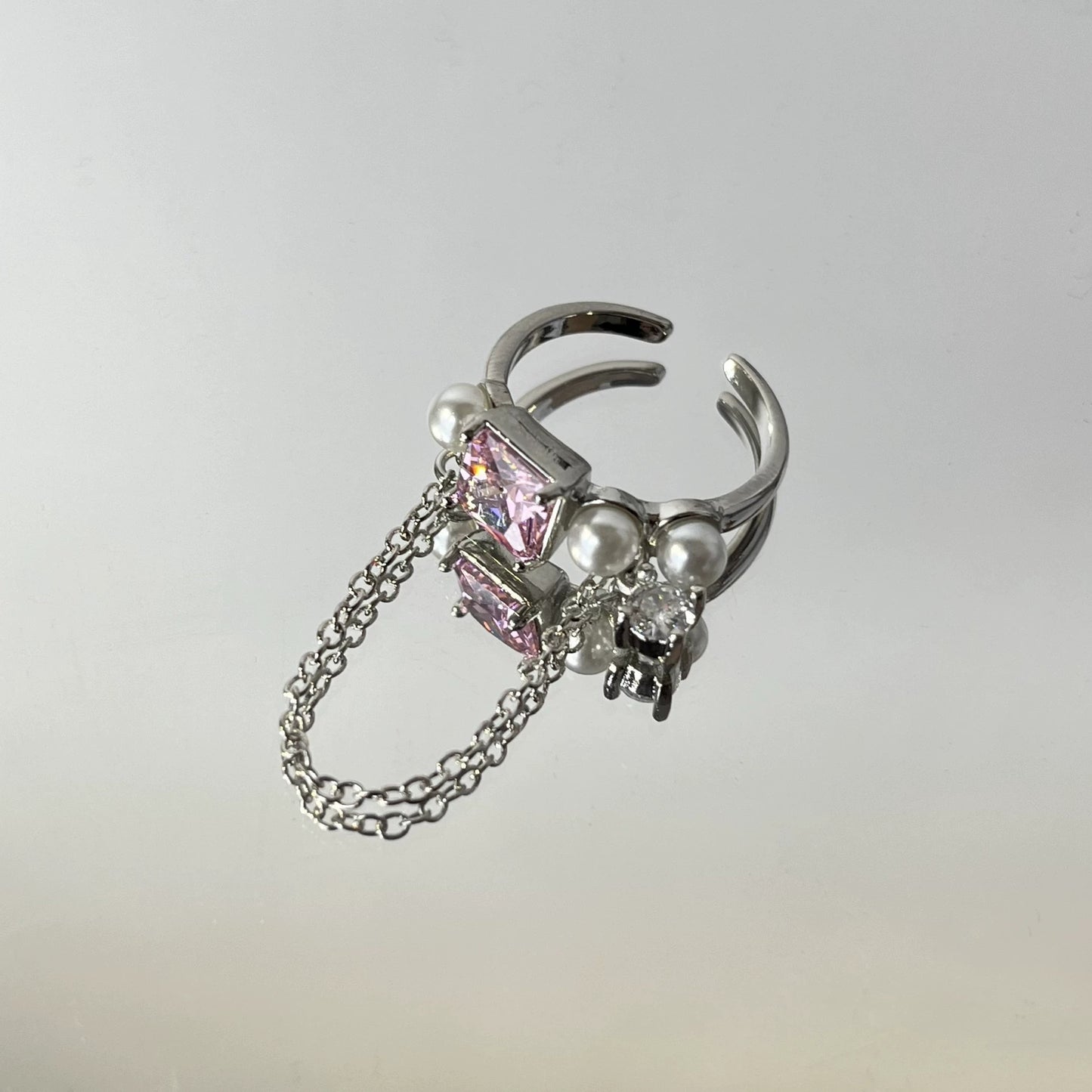 Rose Nebula Collection rose metal texture pink zirconia couple ring