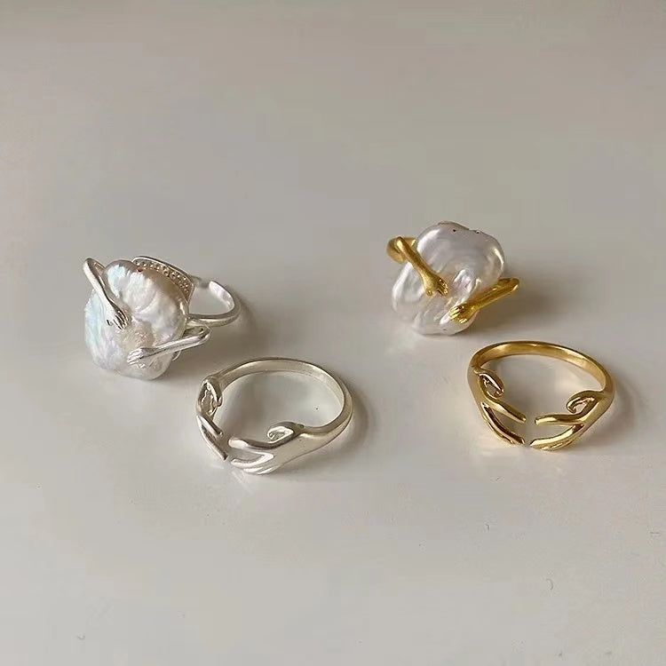 Pearl set cold wind fashion ring
