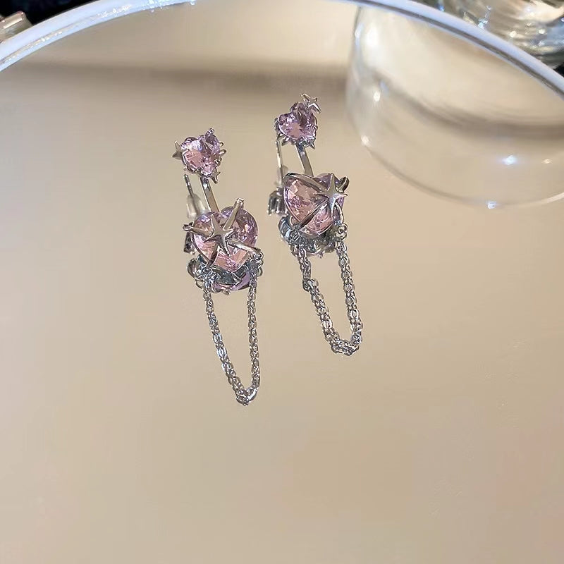 Pink zircon love Bow Earrings sweet cool Earrings