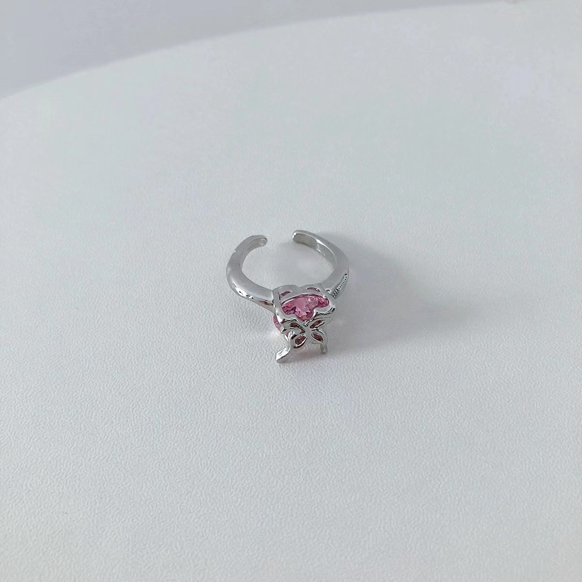 Pink love zirconia ring female niche design light luxury versatile exquisite senior sense open ring