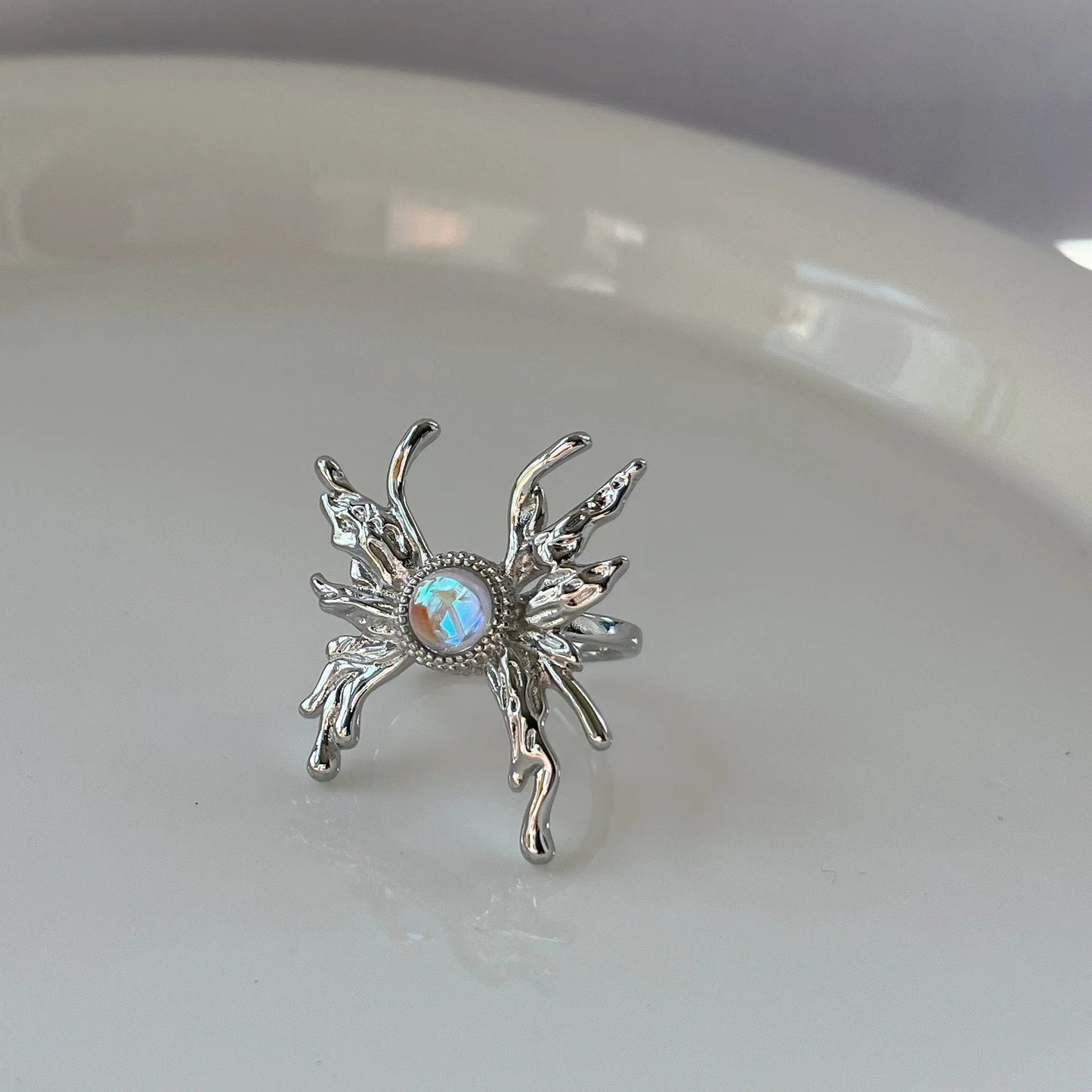 niche design liquid butterfly lava open ring ring ins sweet cool hip hop cat's eye blue zirconia ring