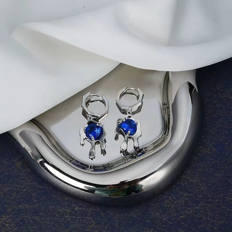 Earrings female cold wind senior design sense new blue rhinestone accessories fashion temperament personality earrings