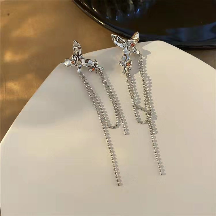 925 silver needle set diamond geometric irregular Tassel Earrings