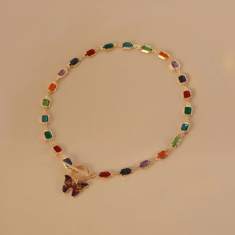 Flower Trace Fancy Diamond Butterfly Necklace