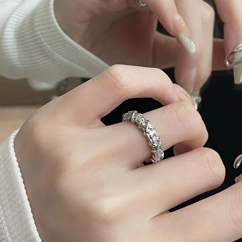 Niche design moonstone with diamond zircon ring women gemstone open ring